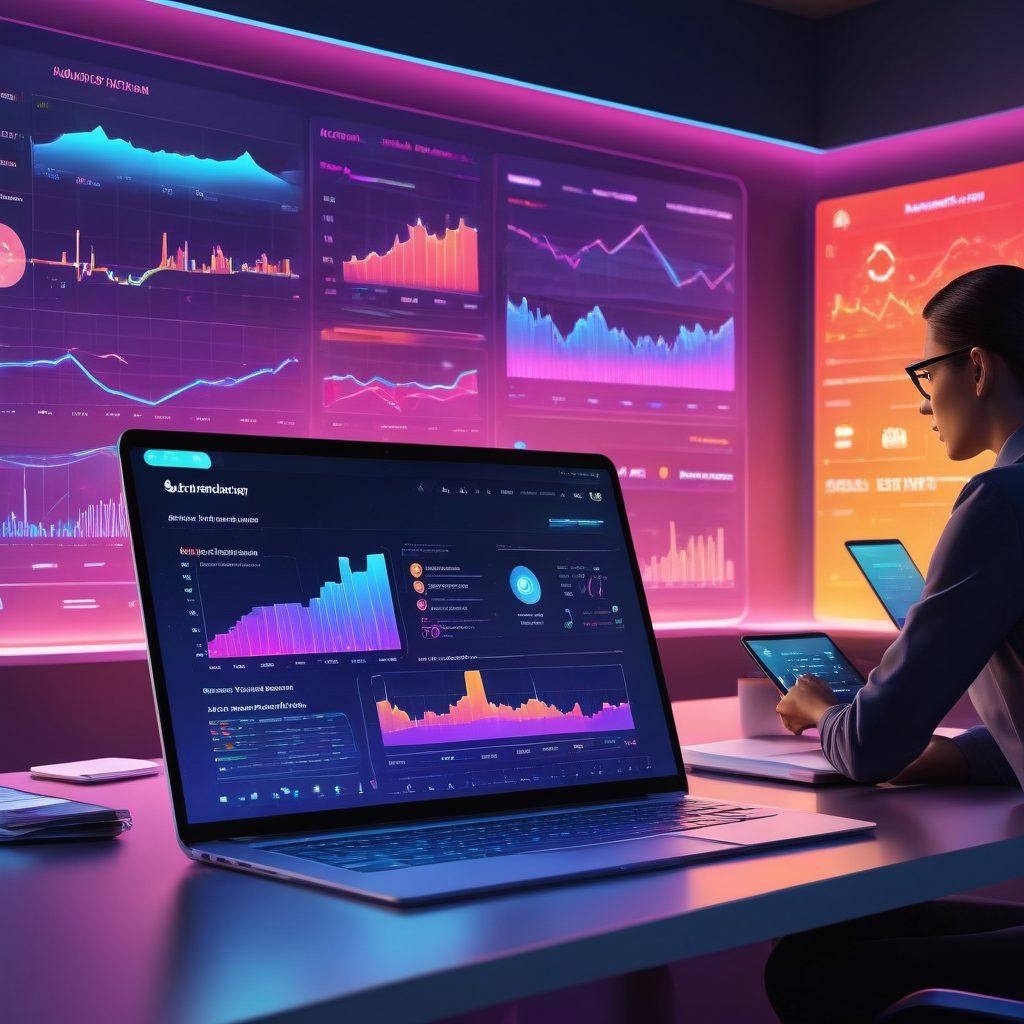 A sleek, modern digital interface showcasing various online insurance services on a holographic display, with vibrant charts and quotes emerging in 3D. Include elements like a laptop and smartphone on a stylish desk, and a person analyzing the data with a thoughtful expression. Bright colors to convey optimism and tech innovation. super-realistic. vibrant colors.